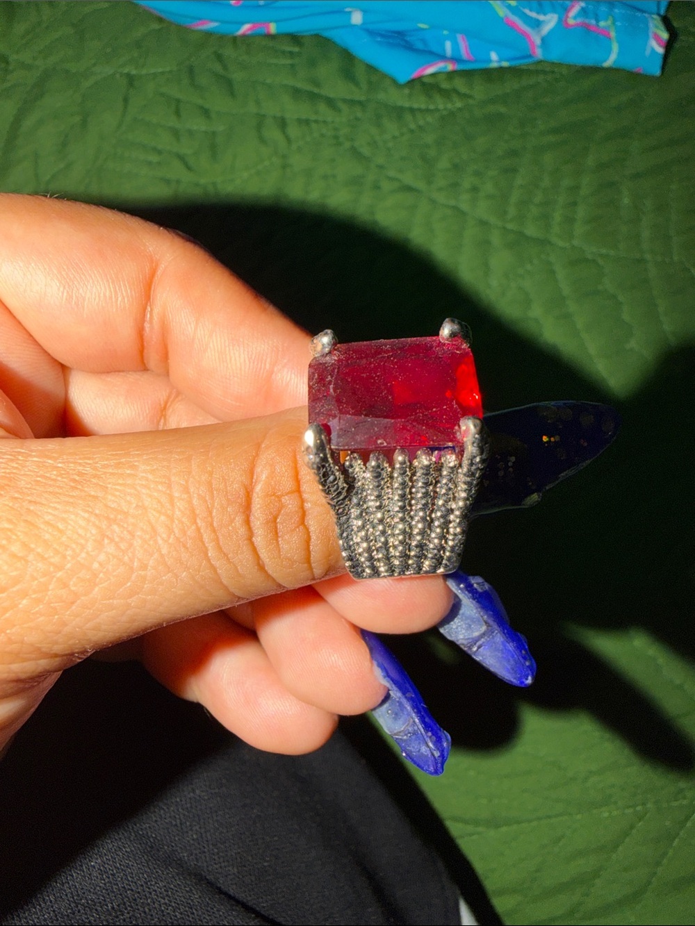 Chunky Silver Ring with Large magenta stone Rectangular Stone